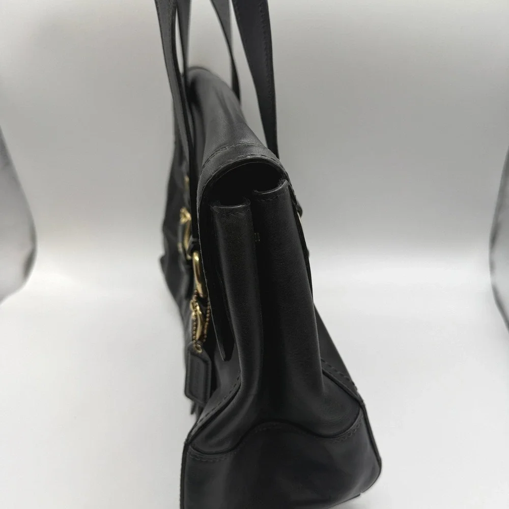 Vintage Coach Leather Shoulder Bag Women Black Turnlock Gold Hardware Satchel